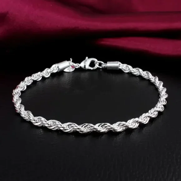 Chic 925 Sterling Silver Twisted Rope Bracelet - Picture 1 of 6